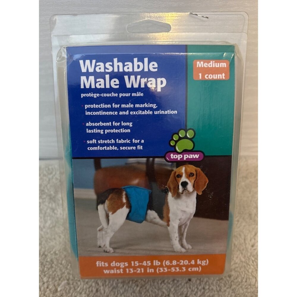 Top Paw Washable Male Wrap Medium Dogs 15-45 Lbs Adjustable Fit Absorbent Stretc
